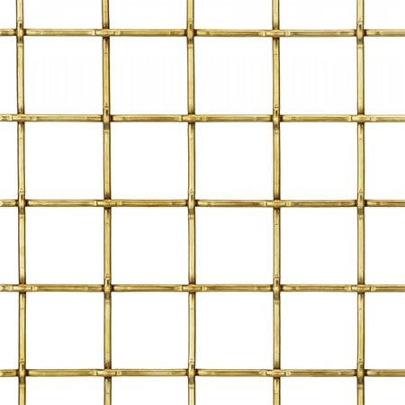 A piece of lock crimped brass mesh with square hole shape.